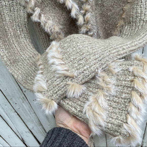 Love Token cardigan duster sweater rabbit fur trim XS - Picture 4 of 4